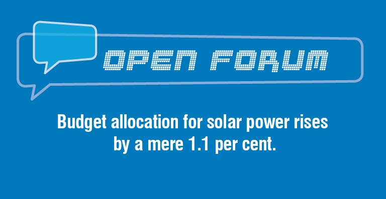 Budget allocation for solar power rises by a mere 1.1 per cent.
