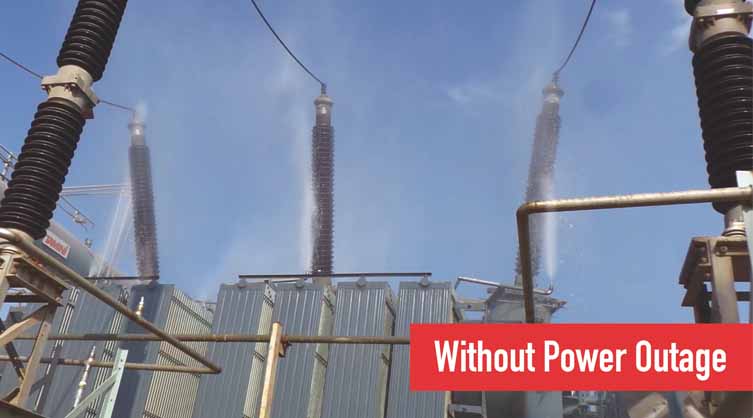 Preventive maintenance of polluted power transformer bushings, insulators