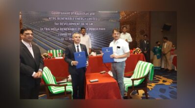 NTPC Renewable Energy Limited signs MOU with Government of Rajasthan to develop 10 GW Ultra MegaNTPC Group has set its target of 60 GW Renewable energy capacity by 2032. As a step towards achieving this target, NTPC Renewable Energy Limited (NTPC REL), a wholly owned subsidiary of NTPC, has signed Memorandum of Understanding (MOU) with Government of Rajasthan for development of 10 GW Ultra Mega Renewable Energy Power Park in Rajasthan. The MOU signing ceremony was held on 1st July, 2022 at Jaipur in the august presence of Hon’ble Energy Minister of Rajasthan, Sh. Bhanwar Singh Bhati. The signed MOU was exchanged between Sh. Bhaskar A. Sawant, Principal Secretary (Energy), Govt. of Rajasthan and Sh. Mohit Bhargava, Chief Executive Officer, NTPC REL. Sh. T. Ravikanth, Chairman, RRECL, Sh. Anil Dhaka, MD, RRECL, Sh. Rajiv Gupta, CGM, NTPC REL along with other officials from Govt. of Rajasthan and NTPC REL graced the event. The MOU signing marks another step towards achieving Renewable Capacity addition targets of NTPC. In less than 2 years since its inception, NTPC REL has won 4 GW Renewable Energy capacity by bidding in various tenders which are under different stages of implementation. Additionally, NTPC REL is developing one UMREPP of 4.75 GW capacity in Rann of Kutch, Gujarat and NTPC REL has also entered into a Joint Venture Agreement with DVC for developing RE Parks and Projects. Renewable Energy Power Parks (UMREPP) in Rajasthan_EPR