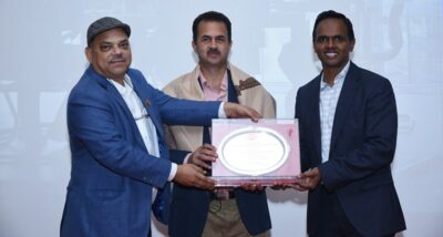 COSMA AWARDS: Sanjeev Khinnavar, President COSMA with Mr. Sam Cherian & Mr. Babu TK, Directors of Elmeasure India Pvt Ltd.